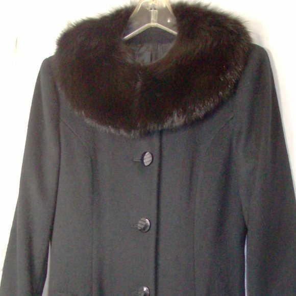 Jules Miller Full length Wool Coat with Fur collar and cuffs.  Size 6 - Picture 1 of 16